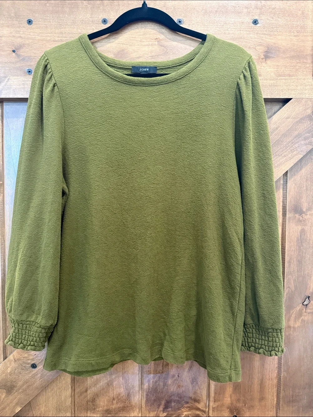 J. Crew Olive Textured Long Sleeve Top Size Medium